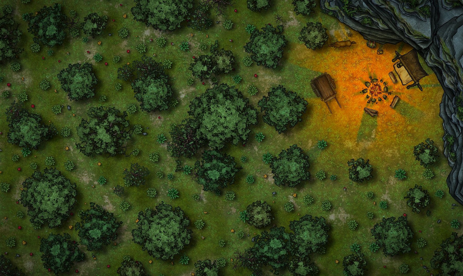 Forest camp at night