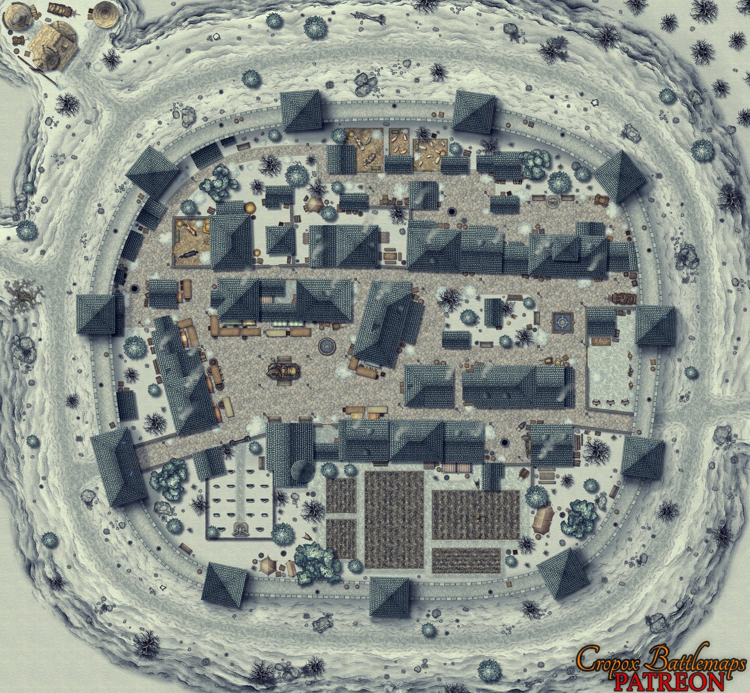 Fortified Medieval Town 78x72 battle map (Winter)