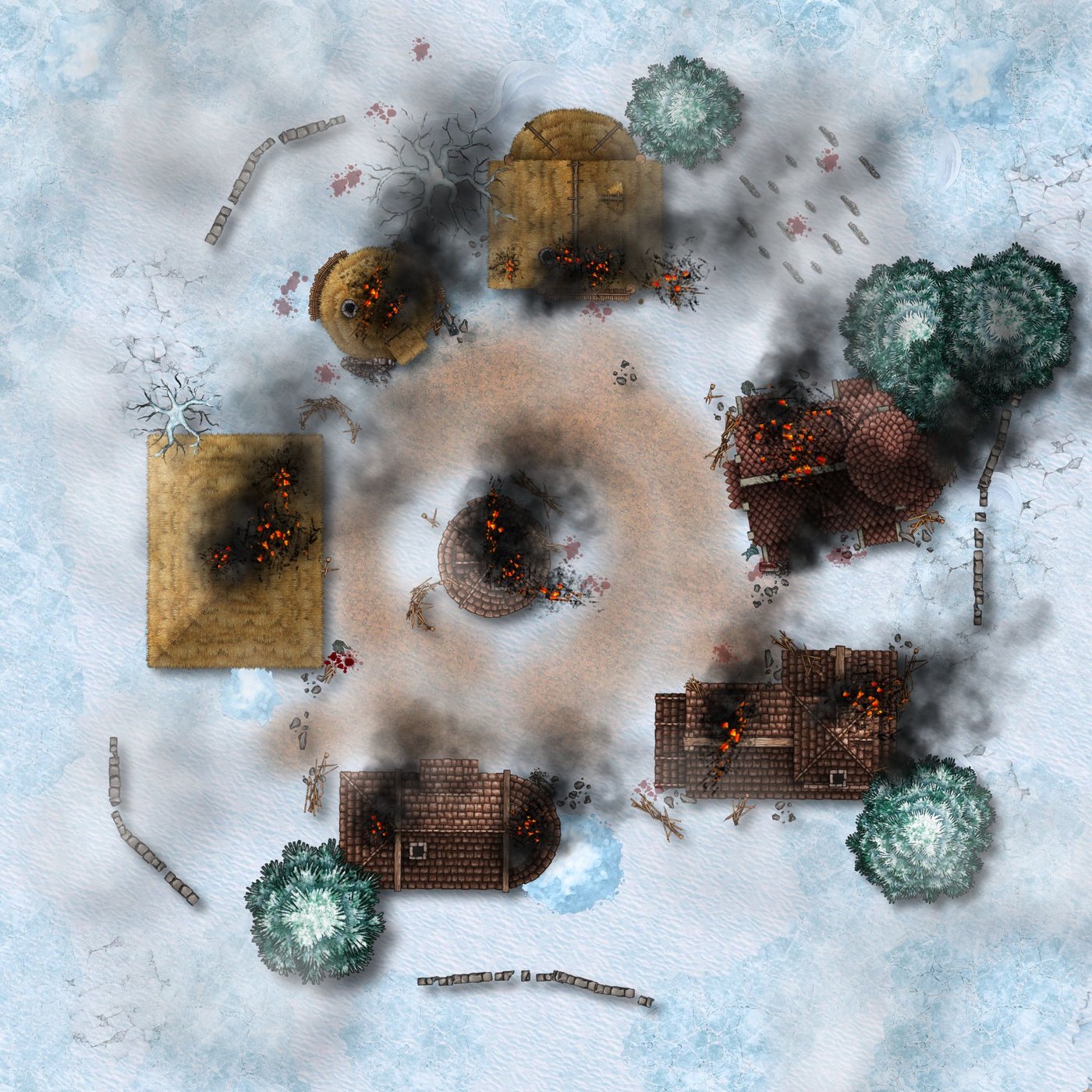 Snow town small destroyed