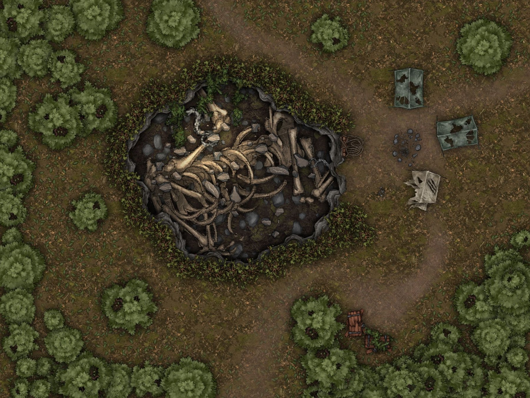 Dragon skeleton in a hole