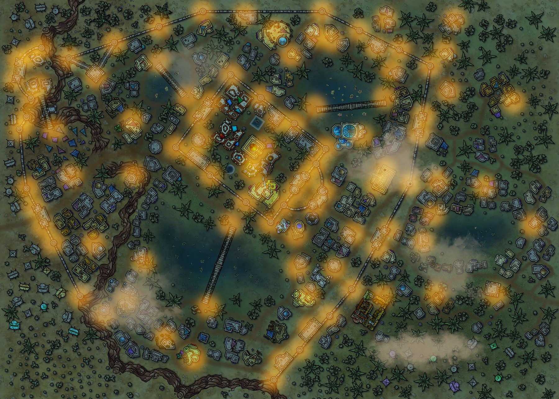 Desert Oasis Town By Night