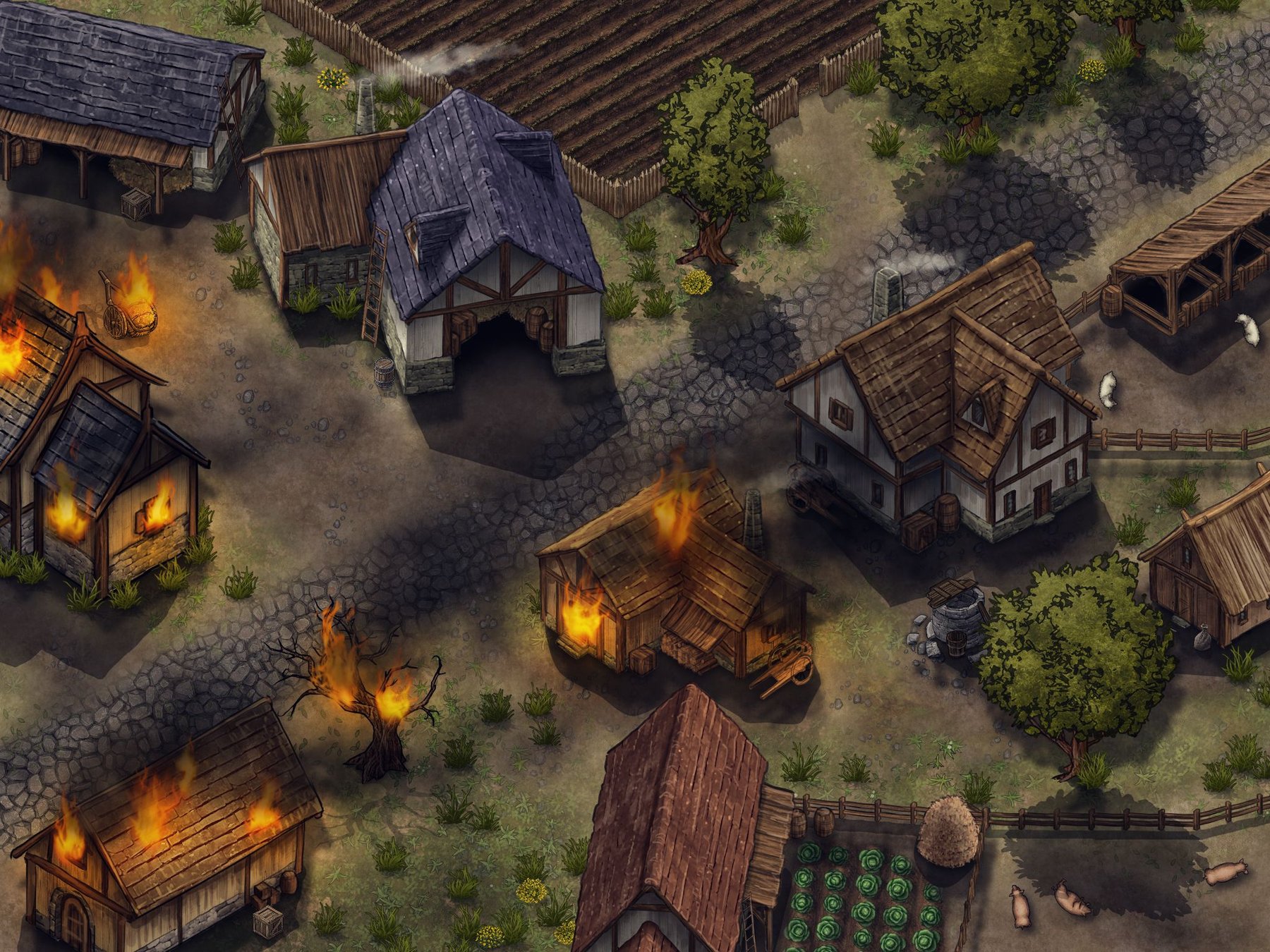 burning farmers village
