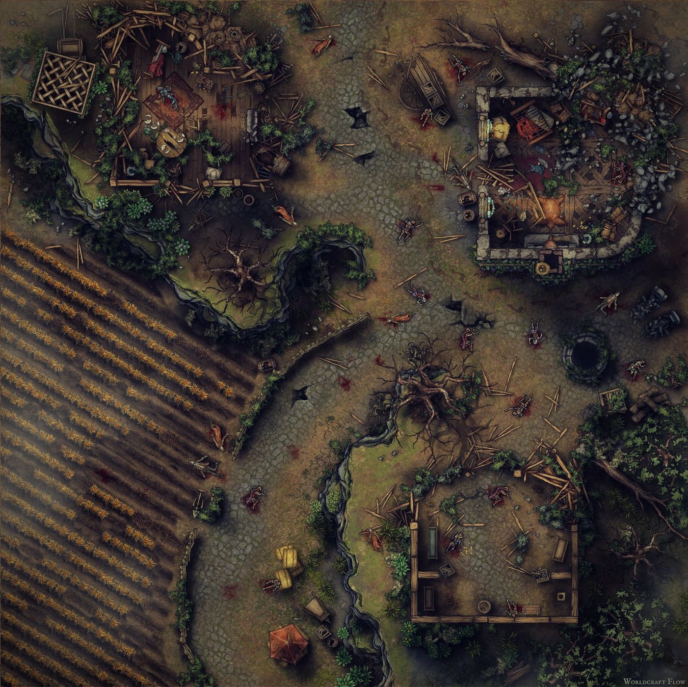 Ruins village with corps