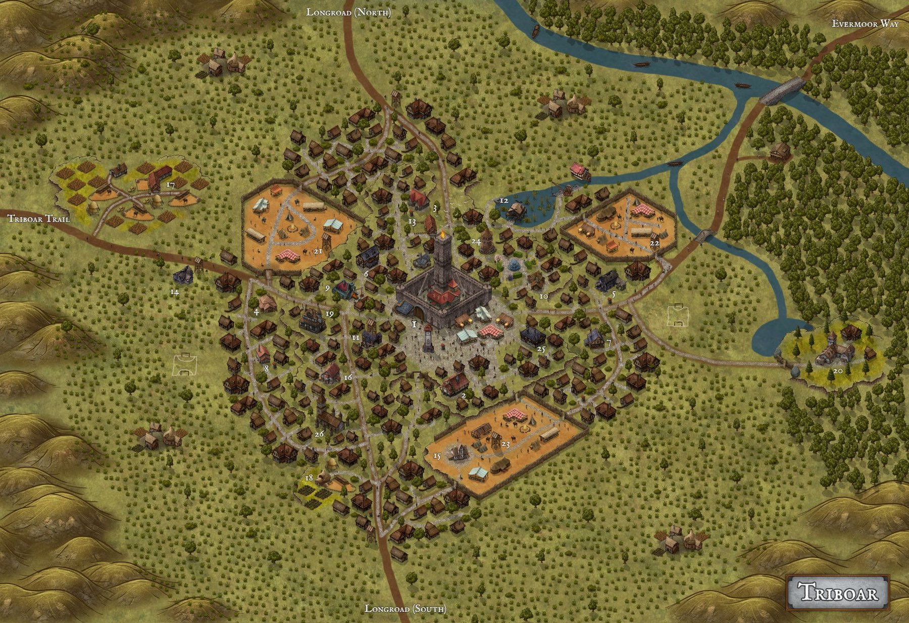 Triboar Town Map