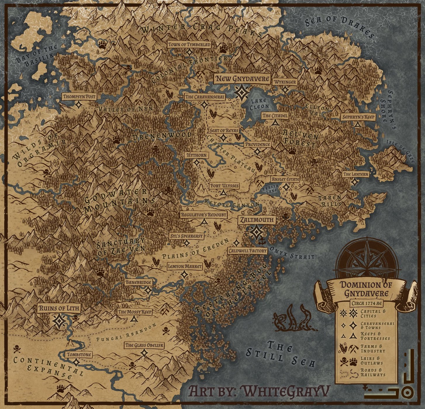 [OC] Dominion of Gnydavere - Parchment Map - Published