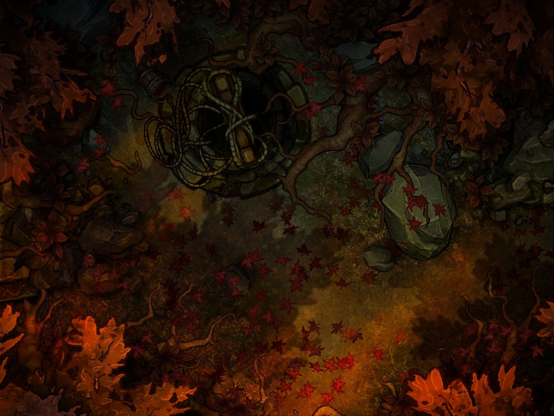 The Old Forest Well Battle Map - Autumn Woods