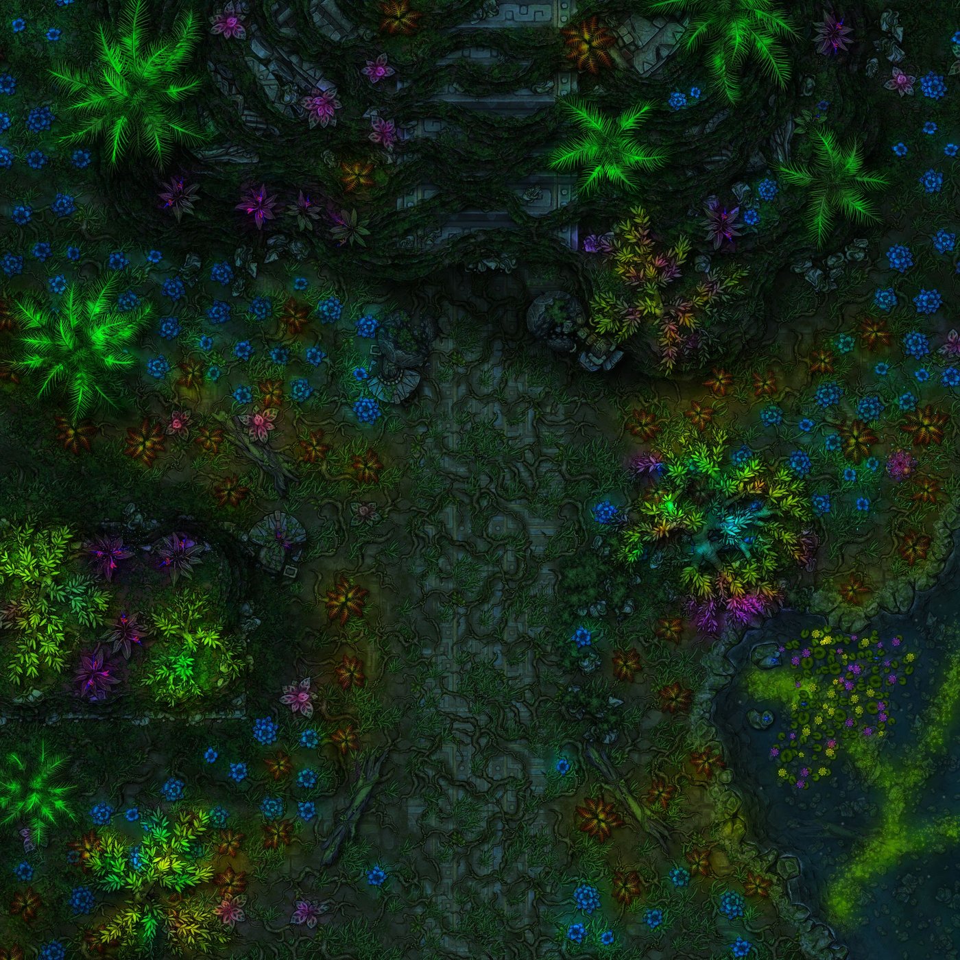 Forgotten temple - bioluminescent night