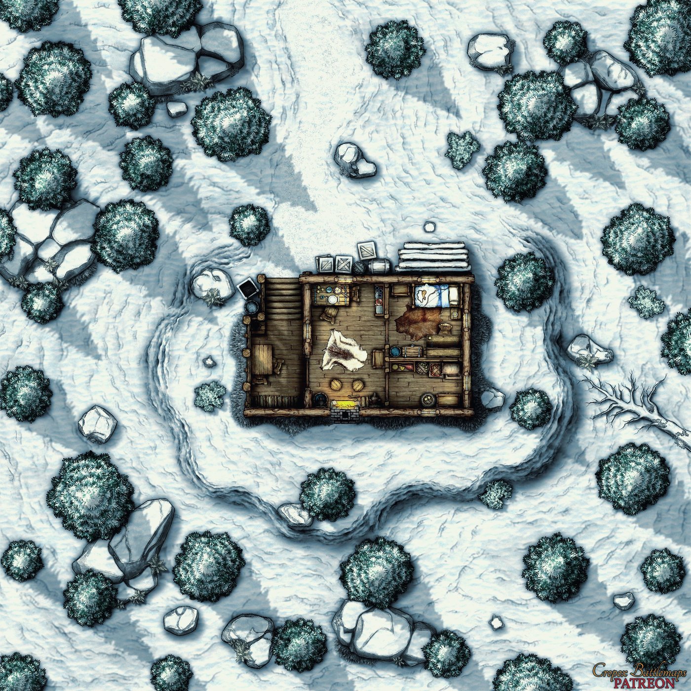 Hunter's Cabin (Winter) 25x25 battle map