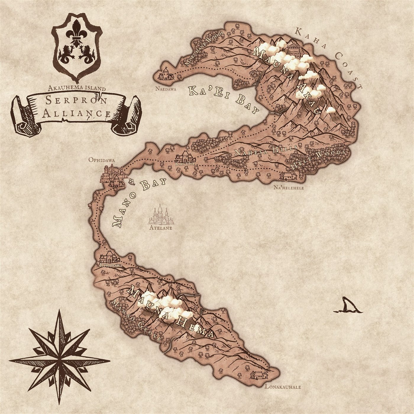 Akauhema Island Parchment Map