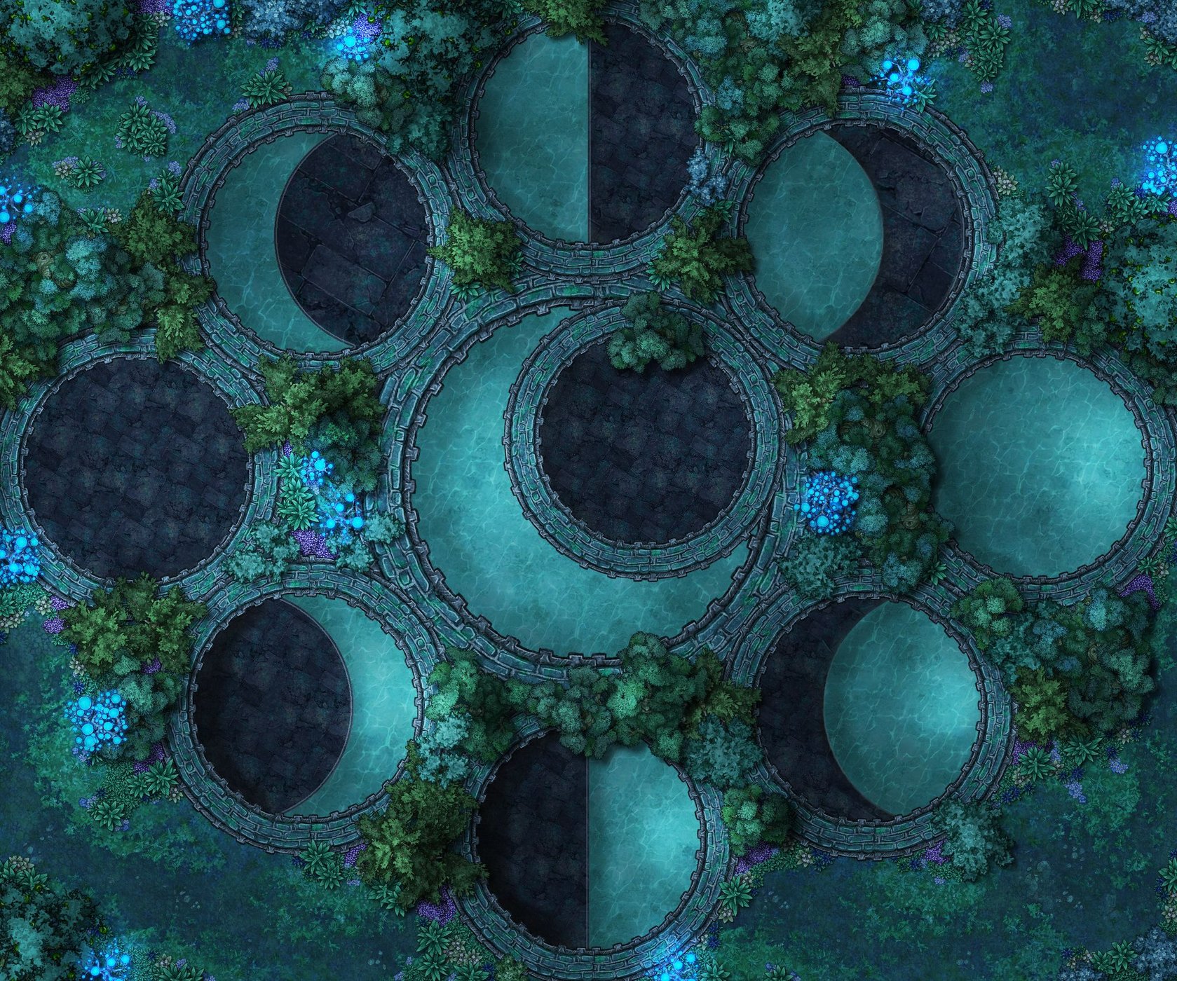Moon temple tide pools - night