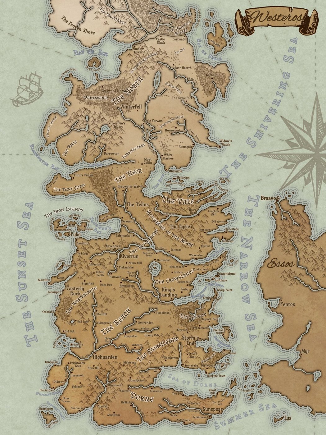 Westeros Parchment Map (detailed)