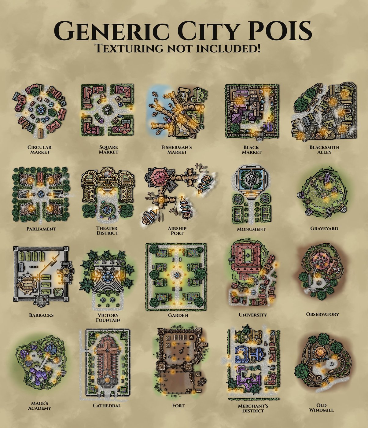 Generic Watercolor City POIS