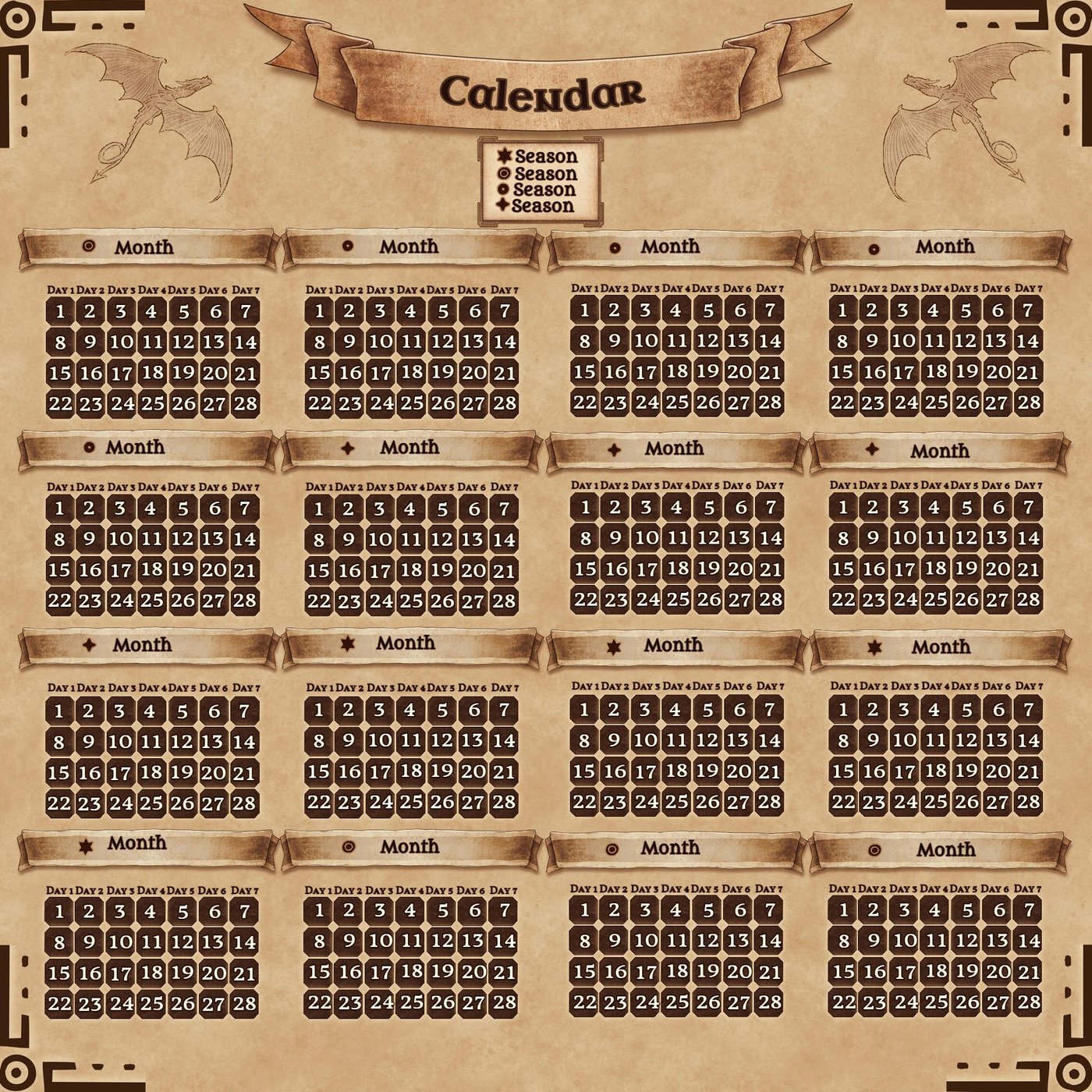 Fantasy Calendar Template | Inkarnate - Create Fantasy Maps Online